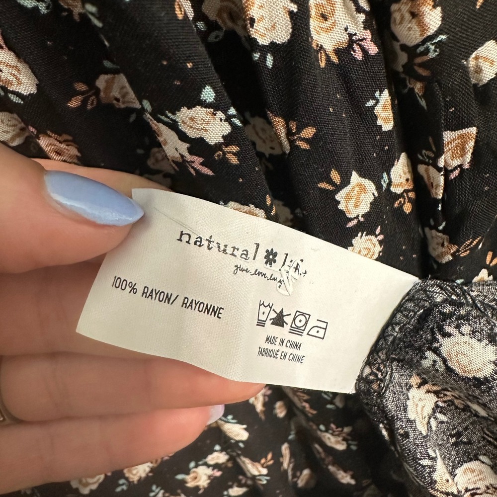 Natural Life Rebecca Midi Dress Womens S Black Ditsy Floral Tiered Button Front - Picture 5 of 16